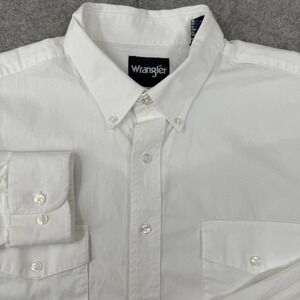 Wrangler Button Up Long Sleeves Shirt Men's 2XLT‎ White Twill Chest Pockets Yoke